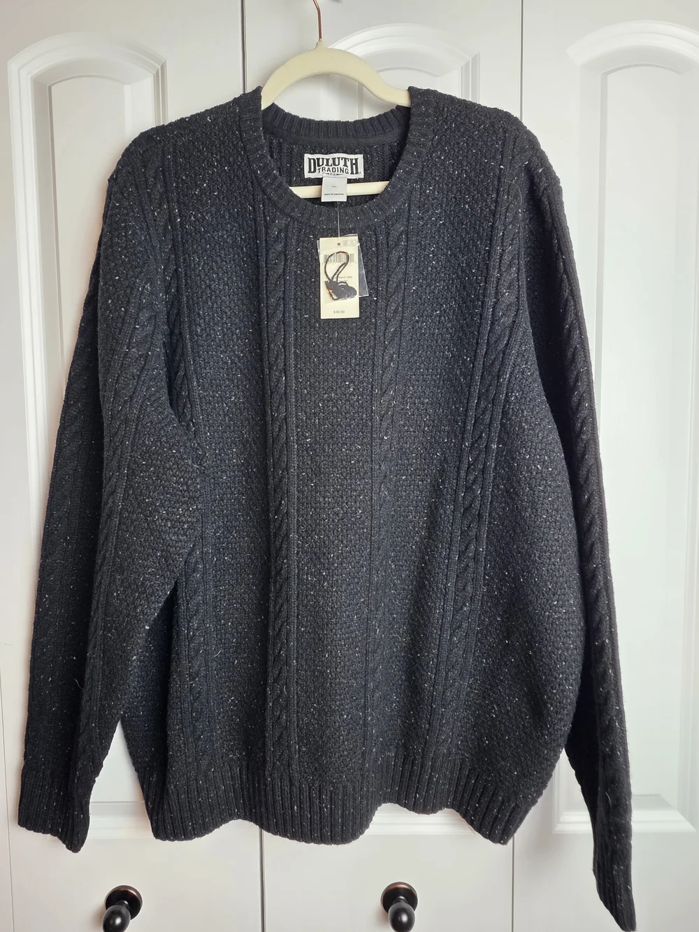 NWT Men's Black Lambswool Cable Knit Sweater – Size XL